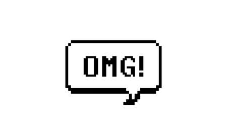 OMG pixel art lettering typography in speech bubble. Pixel design. Vector illustration.