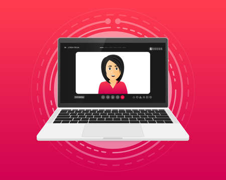 Video chat user interface, video calls window overlay on screen laptop. Stay and work from home. Video conference illustration. Vector illustration.のイラスト素材