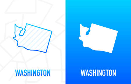 Washington - U.S. state. Contour line in white and blue color on two face background. Map of The United States of America. Vector illustration.のイラスト素材