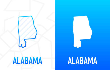 Alabama - U.S. state. Contour line in white and blue color on two face background. Map of The United States of America. Vector illustration.のイラスト素材
