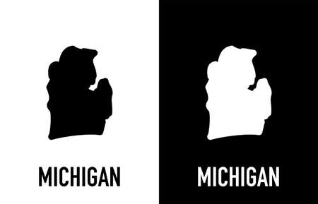 Michigan - U.S. state. Contour line in white and black color on two face background. Map of The United States of America. Vector illustration.のイラスト素材