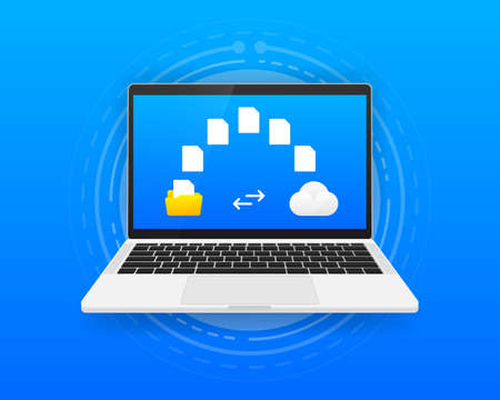 File transfer encrypted form. Concept for remote connection between two folders and cloud. Cloud concept based. Vector illustration.のイラスト素材