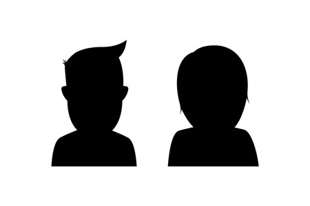 Black silhouettes of men and women. White background. Vector illustration.のイラスト素材
