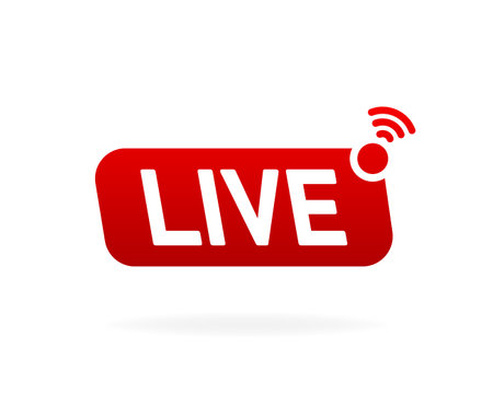 Live red icon isolated on white background. Stream, webinar, football, news, video. Vector illustrationのイラスト素材