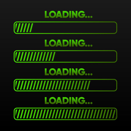 Loading indicator, green loading signs in different progress. System software update concept. Vector...