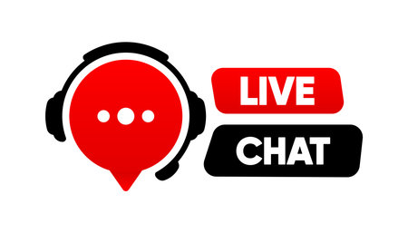 Support service. Consultation, telemarketing, consultant, secretary Live Chat label on white background. Flat banner. Vector illustration.のイラスト素材