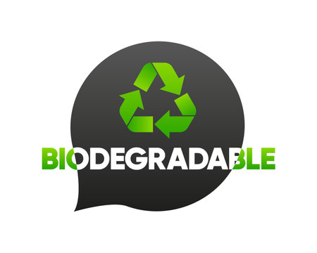 Biodegradable recyclable banner. 100 percent bio recyclable and degradable packaging. Ecology concept. Vector illustration.のイラスト素材