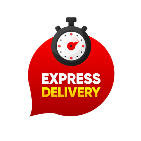 Express Delivery. Red ribbon with clock and fast delivery inscription. Banner for retail, delivery, shop, social media, advertising. Modern design. Vector illustration.のイラスト素材