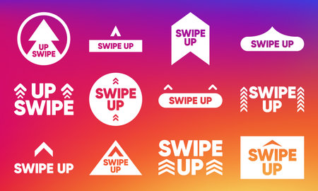 Swipe up icon collection in gradient style for stories design, scroll pictogram. Swipe concept. Template for social media and ui design. Vector illustration.のイラスト素材
