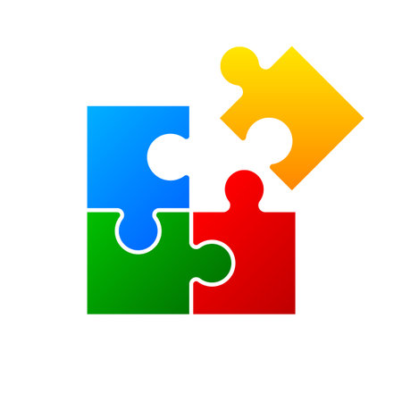 Teamwork Business concept. Team Lead and subordinates. People connect puzzle elements. Symbol of teamwork, cooperation and partnership. The famous puzzle pattern. Vector illustration.のイラスト素材