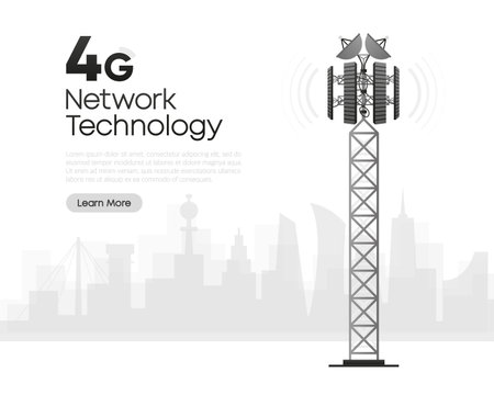 4g Network Technology in flat design. The concept of wireless mobile communication services. Speed test. Vector illustration.のイラスト素材