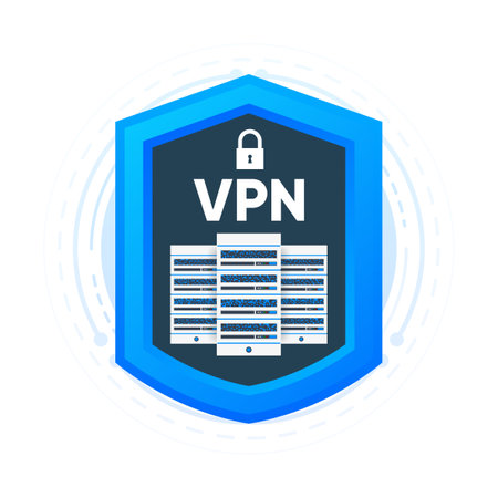 VPN connecting secure Database. Protecting personal data with VPN service. Private network, cyber security, secure web traffic, data protection. Vector illustration.のイラスト素材