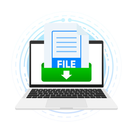 Document File Download on device screen. Document icon. Downloading files concepts. Vector illustration.のイラスト素材
