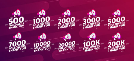 Number set for Thank followers design.Thank you followers. Social Media concept. Social networks. Web user or blogger a large number of followers. Vector illustration.のイラスト素材