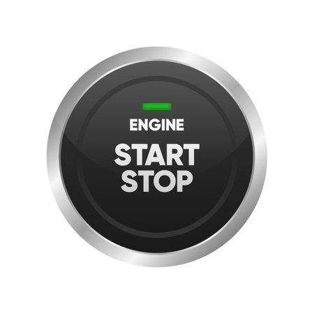 Engine start stop button. Car dashboard element. Press the button to start the car. Realistic button. Vector illustration.のイラスト素材