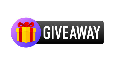 Giveaway label. Banner for the distribution of gifts. Win a prize. Poster for social networks. Vector illustration.のイラスト素材