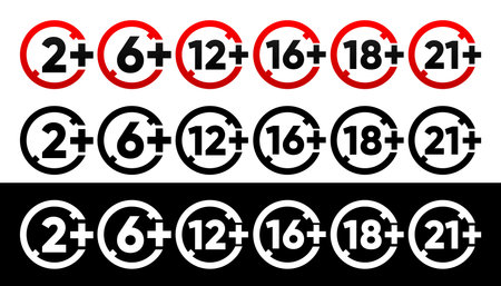 Set of age restriction signs. Age limit concept. Warning or Recommended signs. Vector illustration.のイラスト素材
