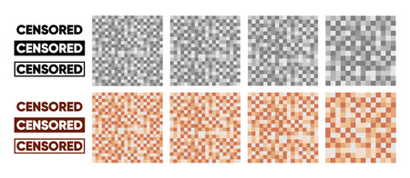 Censored pixel mosaic elements. Censor concept. Censorship blurred nudity or adult content. Effect for photo, app, tv and sensitive visual materials. Vector illustration.のイラスト素材