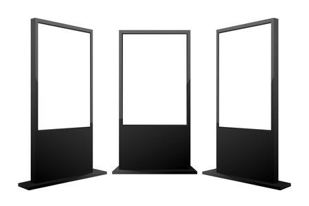 Blank advertisement banner lightbox. Vertical street poster billboard mockup in different position. Here can be your advertising. Vector illustration.のイラスト素材