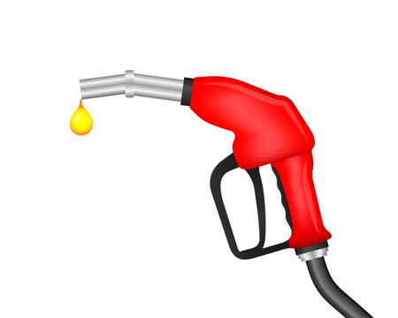 Red Fuel injector for gasoline, diesel fuel, gas isolated on white background. Oil fuel pump template. Pump nozzle, oil dripping. Vector illustration.のイラスト素材