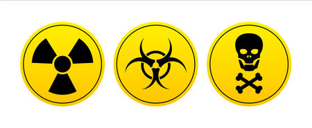 Danger Radiation Warning yellow sign. Radiation sign, toxic sign and biohazard. Warning to danger. Vector illustration.のイラスト素材