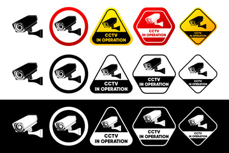 Fixed CCTV. Collection of signs CCTV. Simple video surveillance. Closed Circuit Television. Security Camera concept. Vector illustration.のイラスト素材