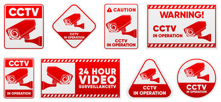 Fixed CCTV. Collection of signs CCTV. Simple video surveillance. Closed Circuit Television. Security Camera concept. Vector illustration.のイラスト素材
