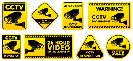 Fixed CCTV. Collection of signs CCTV. Simple video surveillance. Closed Circuit Television. Security Camera concept. Vector illustration.のイラスト素材