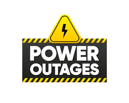 Power outages label. Warning sign of high voltage. Badge with lightning bolt. Vector illustration.のイラスト素材