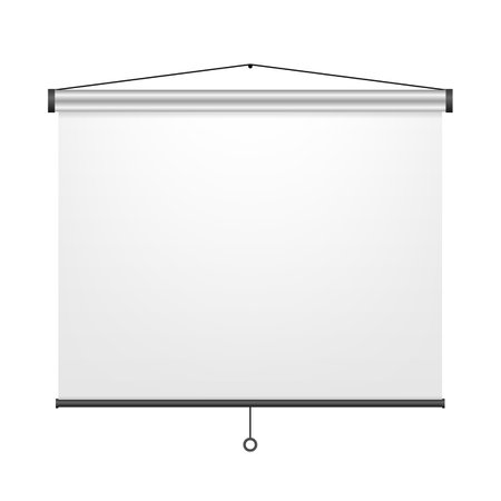 Empty projection screen, presentation board, empty conference board. Screen projector for cinema, games and meetings. Instrument for education in school and university. Vector illustration.のイラスト素材