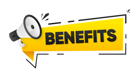 Banner with Benefits. Speaker. Banner for business, marketing and advertising. Employee benefits label. Vector illustration.のイラスト素材