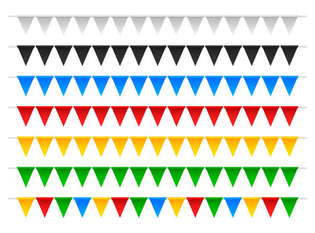 Colored Flags for holidays. Collection of party flags for birthday or grand opening or other events. Vector illustration.のイラスト素材