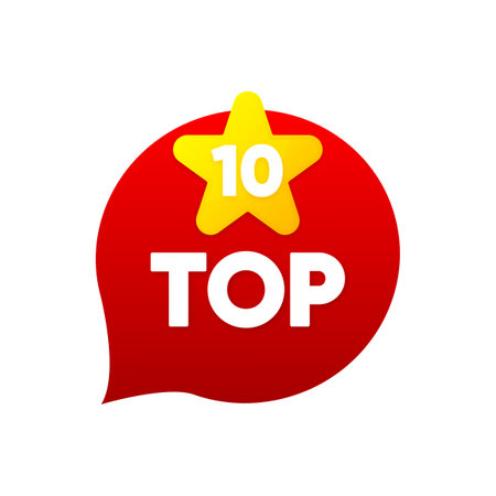 Top 10 Rating Chart. Best in the ranking. Trending tag for web, video, promo, pictures. Counting concept. Vector illustration.のイラスト素材