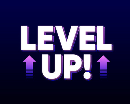 Level up with arrows isolated on dark background. Digital design concept for game. Celebrating an advancement or level. Vector illustration.のイラスト素材