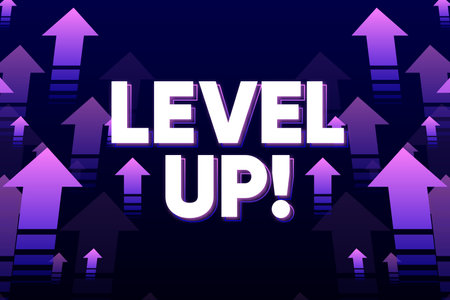Level up with arrows isolated on dark background. Digital design concept for game. Celebrating an advancement or level. Vector illustration.のイラスト素材