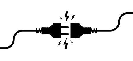 Electric Socket with a Plug. Wire plug and socket. Connection or disconnection electricity. Concept 404 error. Cable of energy disconnect. Vector illustration.のイラスト素材