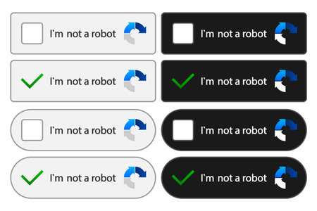 Captcha. Im Not a Robot. Robot verification recaptcha. Captcha with buttons for start testing. Computer random captcha test. Vector illustration.のイラスト素材