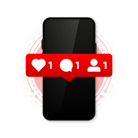 Social Media Notification label. Subscribe, comment and like icon. Social media concept. Vector Illustration.のイラスト素材