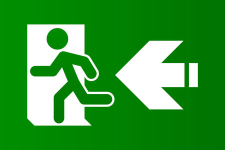 Green Emergency Exit sign. Safety evacuation. Warning sign. Fire security. Vector illustration.のイラスト素材