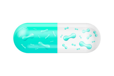 Bacteria Probiotics. Prebiotic, Lactobacillus and Bifidobacterium. Healthy food ingredient in tablet form. Vector illustration.のイラスト素材