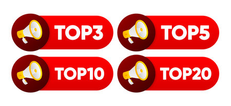 Top 3, 5, 10 and 20 Rating Chart. Best in the ranking. Winner in the category. Collection of badges. Vector illustration.のイラスト素材