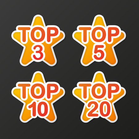 Top 3, 5, 10 and 20 Rating Chart. Best in the ranking. Winner in the category. Collection of badges. Vector illustration.のイラスト素材