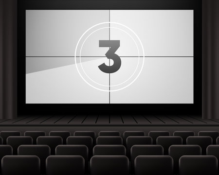 Movie Countdown. Movie cinema premiere on big screen. Old film movie timer count. Vintage cinema. Number count. Vector illustration.のイラスト素材