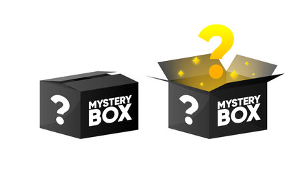 Mystery Giftbox. Open and Close a box with a red ribbon. Random secret loot box isometric concept. Vector illustration.のイラスト素材