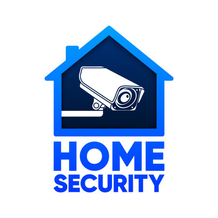Home Security banner. Security House Lock. Smart home. Security camera icon, video surveillance, cctv sign. Vector illustration.のイラスト素材