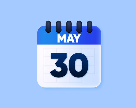Calendar Date 3D. 30th day of the may month icon on blue background. Event schedule date. Meeting appointment time. 30th day day reminder. Vector illustration.のイラスト素材