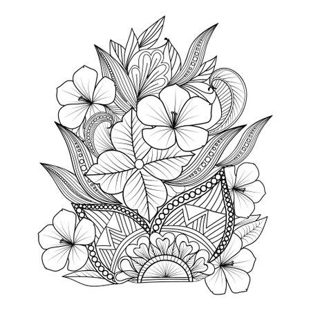 Doodle flowers vector art bouquet of floral engraved ink art illustration vintage elements.のイラスト素材