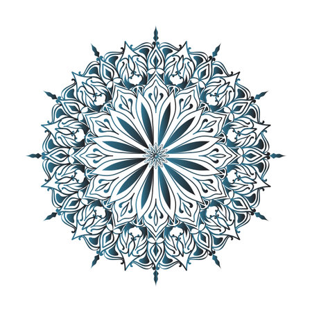 Spanish Traditional Azulejo Blue Glazed Color Islamic Decoration Mandala Background For Mosque Tile Pattern, mandala template design.のイラスト素材