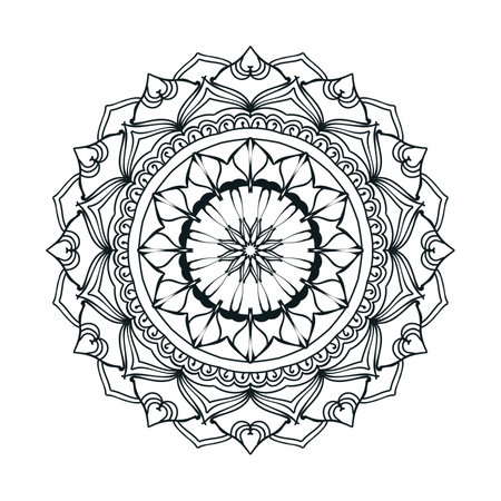 Geometric mandala line art, Islamic mandala drawing, beautiful mandala design of silhouette line drawing. black mandala lne art.のイラスト素材