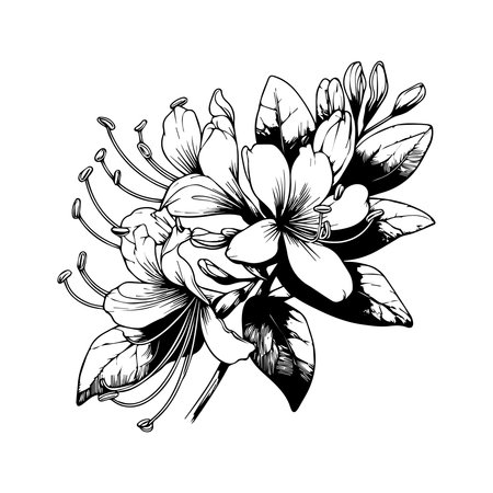 Rhododendron flower bouquet. Hand drawn vector illustrationのイラスト素材
